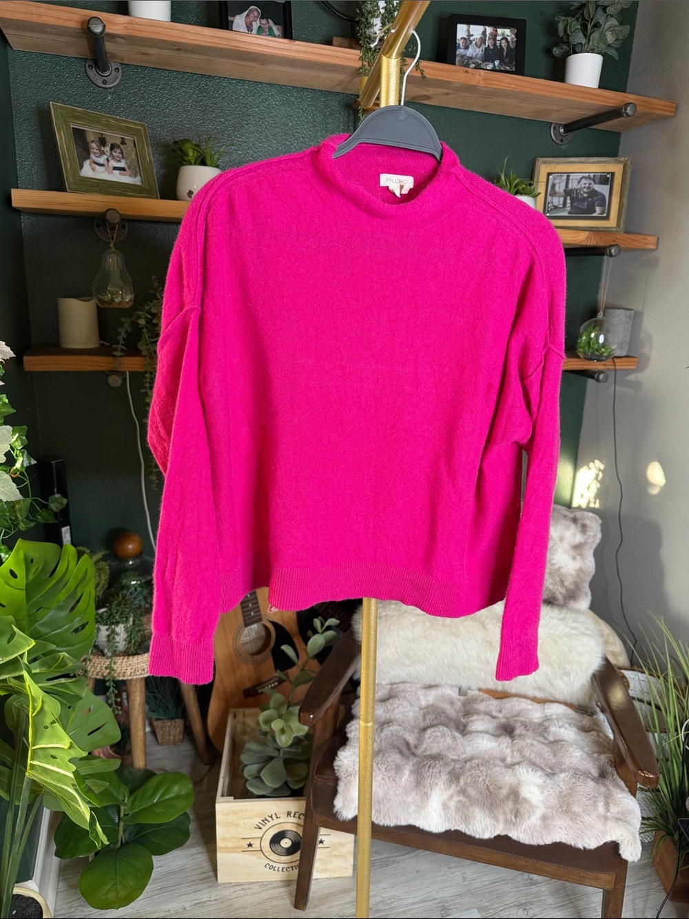 Pilcro Hot Pink Crewneck Sweater